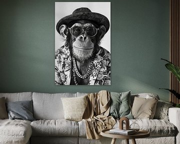 Chimpansee in hipster kleding en accessoires portret van Poster Art Shop