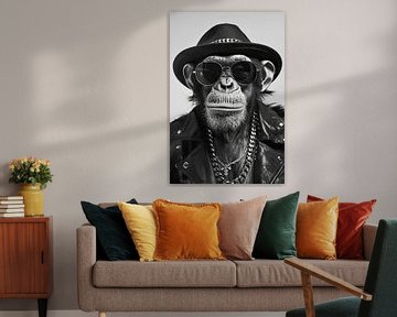 Stijlvolle chimpansee in leren jas en zonnebril van Poster Art Shop