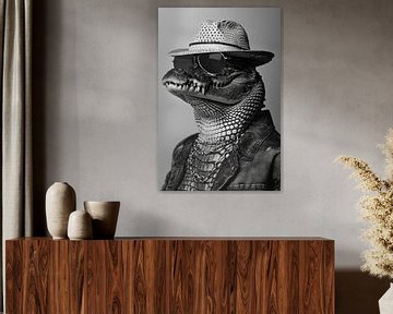 Gestileerd portret van een krokodil in een leren jas en zonnebril van Felix Brönnimann