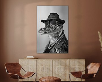 Gestileerd portret van een krokodil met zonnebril en hoed van Felix Brönnimann