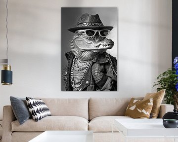Stijlvolle krokodil in spijkerjack en zonnebril van Poster Art Shop