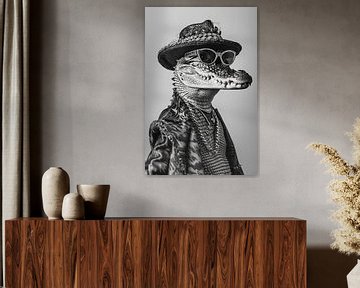 Gestileerde krokodillenkop in hip-hop outfit en zonnebril van Felix Brönnimann