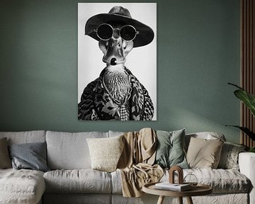Eend met zonnebril en hoed poseert stijlvol in de studio van Poster Art Shop