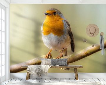 Robin on a branch by Piet Hein Schuijff