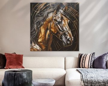 Paard hoofd in zwart bruin en lichtgrijs van Emiel de Lange