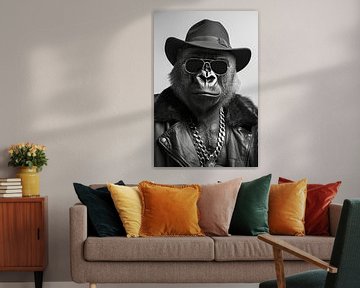 Portret van een gorilla in leren jas en zonnebril van Poster Art Shop