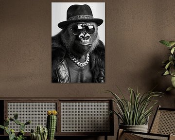 Portret van een gorilla in leren jas en zonnebril van Felix Brönnimann