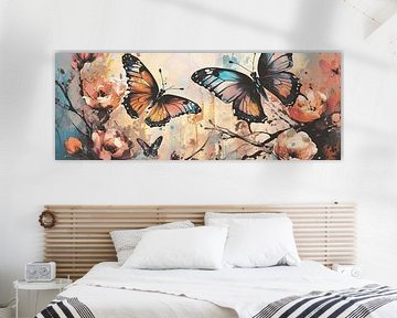 Panorama schilderij met kleurige vlinders van Emiel de Lange