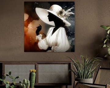 Lady in white aquarel van Jessica Berendsen