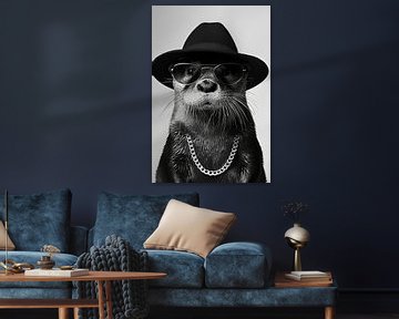 Otter met hoed en bril in een elegant portret van Poster Art Shop