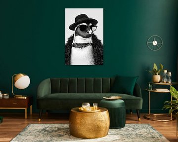 Pinguïn in zwart en wit met hoed en bril van Felix Brönnimann