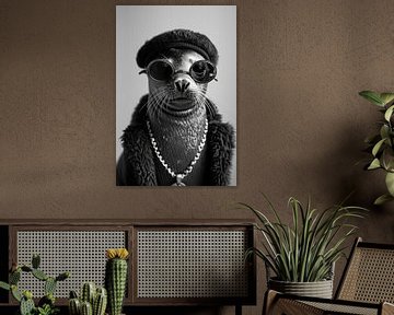 Zeehond in hipsterstijl met bril en pet van Felix Brönnimann