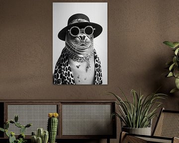 Zeehond in hipsterstijl met bril en pet van Poster Art Shop
