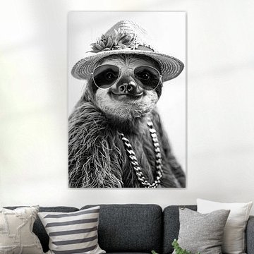 Sloth with sunglasses and hat