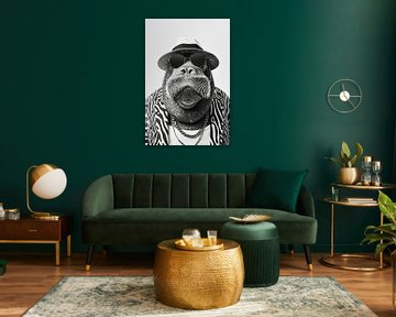 Zwart-wit portret van een walrus in de mode van Poster Art Shop