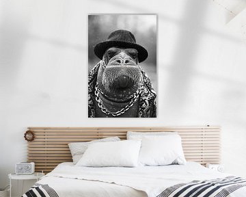 Zwart-wit portret van een walrus in de mode van Felix Brönnimann