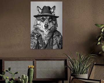 Wolf in modieuze kleding van Poster Art Shop