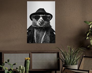 Zwart-wit portret van een wombat van Poster Art Shop