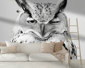 Tired owl in black and white by Poster Art Shop