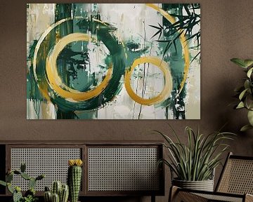 Abstract Dance of Golden Circles and Green by Art & Soul Creations
