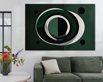 Overlappende Cirkels in Zwart, Wit en Groen van De Muurdecoratie