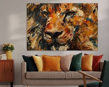 Expressieve Abstracte Leeuwenkop met Kleurrijke Streken van Art & Soul Creations