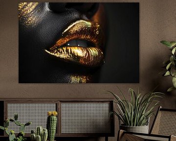 Zwarte Achtergrond met Gouden Lippen van De Muurdecoratie