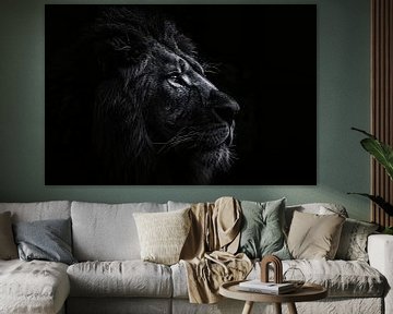 Koninklijke leeuw in zwart-wit portret van De Muurdecoratie