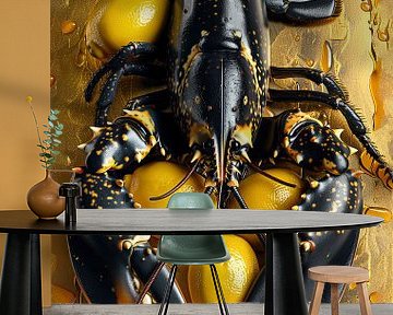 Lobster Luxe - Zwarte KREEFT met CITROENEN op goud van Marianne Ottemann - OTTI