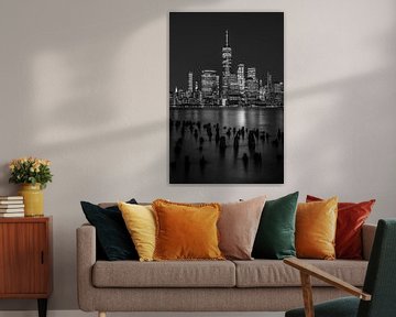 New York City Skyline - One World Trade Center in zwart-wit