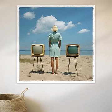 Woman with televisions