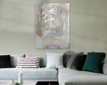 Botanical abstract with a touch of gold in Japandi style by Japandi Art Studio