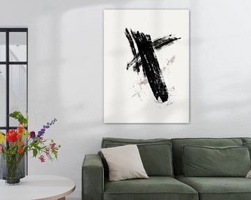 Modern abstract met zwarte grote penseelstreken van Imaginative