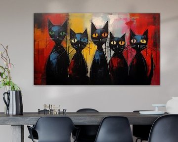 Abstracte zwarte katten kleurrijk panorama van TheXclusive Art