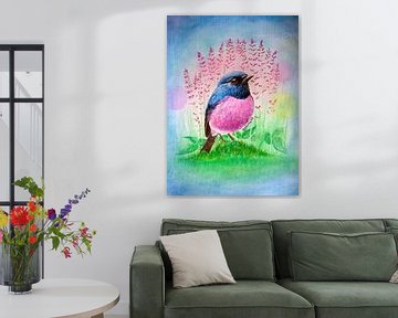 Rozeborstje vogel met roze bloemen