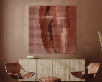 Moderne abstracte kunst in roze terra, bruin, beige nr. 2