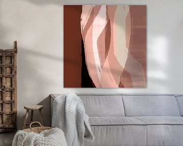 Moderne abstracte kunst in roze terra, donkerbruin, lichtbeige.