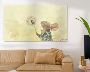Muis met een paardebloem panorama van TheXclusive Art