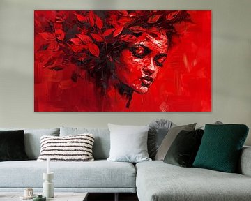 Vrouw in rode bloemen abstract panorama van TheXclusive Art