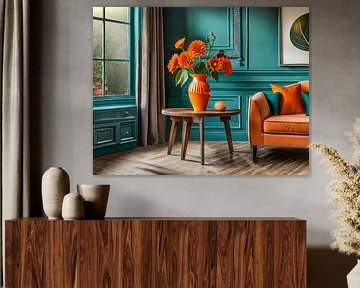 Huis met vaas en bloemen
