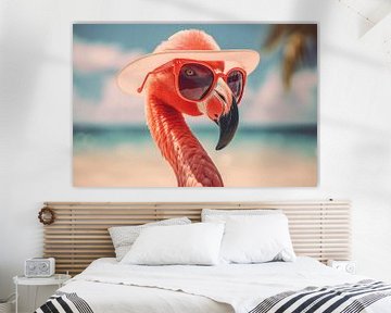 Portret van een flamingo met zonnebril in vakantiestemming van Animaflora PicsStock