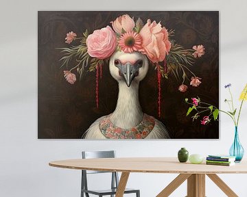 Schilderij Vogel Bloemen van Abstract Schilderij
