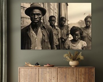 Vintage zwart-wit foto van oude inwoners van het Caribisch gebied met een jong meisje op de voorgrond van Animaflora PicsStock