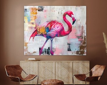 Schilderij Flamingo Kleurrijk van Kunst Kriebels