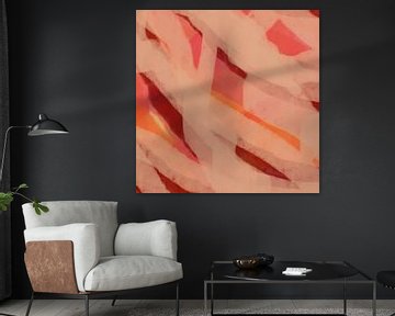 Moderne abstracte kunst. Penseelstreken in roze, zacht rood en bruin van Dina Dankers