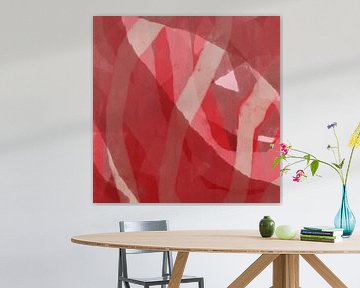 Moderne abstracte kunst. Penseelstreken in warm bruin, roze en rood