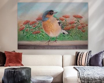 Vink vogel met oranje bloemen