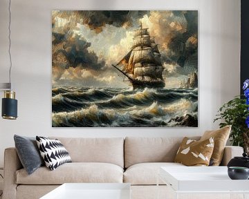 Groot zeilschip in de storm in olieverf schilderij van Dutch Art Works