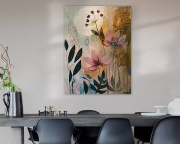 Modern en kleurrijk stilleven met bloemen in Japandi stijl van Japandi Art Studio