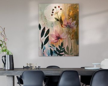 Modern en kleurrijk stilleven met bloemen in Japandi stijl van Japandi Art Studio